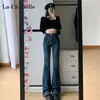Jeans Micro-La Vintage Feminino Primavera e Outono 2024 Tendência Versátil Novo Cintura Alta Slim Fit Emagrecedor Calça Flare