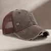 Boné de Baseball Lavado Desgastado Transfronteiriço com Logo Personalizado, Estilo Coreano Casual Retro Versátil Boné de Rede, Respirável Proteção Solar Chapéu de Sol