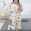 Pijama Curto de Manga Curta para Mulheres no Verão com Bojo Embutido, Pulôver de Algodão Imitado com Desenhos, Conjunto de Duas Peças para Casa que Pode Ser Usado Fora