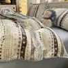 Juego de ropa de cama de cuatro piezas Clase A estilo Fair Isle con bordes festoneados, funda de edredón de algodón puro, sábana bajera, funda de edredón para estudiante, juego de tres piezas 4