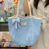 Bolso Tote Nuevo Estilo Coreano a Cuadros con Lazo para Mujer Color Macarrón Gran Capacidad Bolso de Hombro Bolso de Tela Artístico para Estudiante