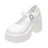 Sapatos de Couro Elegantes Retro com Salto Grosso Aumento de Altura Femininos 2023 Nova Moda Mary Jane Sapatos de Camada Única Salto Alto Francês para Mulheres