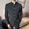Traje de Novio Estilo Chino Dropshipping, Vestido de Banquete Estilo Chino, Conjunto de Dos Piezas Traje de Cuello Alto de Alta Gama para Hombre en Stock