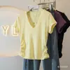 Camiseta Feminina Plus Size Estilo Coreano Gola V Manga Curta, Nova Tendência Verão 2026, Blusa Feminina Fashion para Mulheres um Pouco Cheinhas