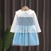 Vestido de Otoño e Invierno para Niños Exportación Ropa para Niños Nuevo Estilo con Cuello de Piel Vestido de Princesa Elsa para Niñas Disfraz de Halloween