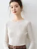 Design de rosa~Suéter de lã com gola redonda feminino malha fina ultrafino levemente transparente sexy slim-fit suéter pullover malharia