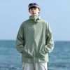 Mismo estilo que cierta ropa de protección solar de seda helada de verano color camello con protección UV para niñas, transpirable, sensación fresca, UPF50+, ropa para la piel para exteriores para hombres