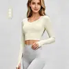 Top de yoga para mujer con mangas largas, espalda abierta, diseño hueco, copa incorporada, diseño con agujero para el pulgar, top ajustado para fitness