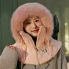Sombrero de Felpa de Algodón Suave y Esponjoso Lei Feng de Invierno para Mujer, Caliente, Protección para Orejas, Protección contra el Frío, Mascarilla Facial, Calentador de Cuello Integrado, Sombrero Compatible con Casco de Ciclismo