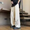 Calças de seda gelada de verão para homens, nova tendência nacional estilo chinês com bordado de bambu, calças casuais de perna reta para adolescentes, calças esportivas masculinas