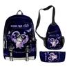 3D Novo Produto Estampado Periférico Sanrio kuromi kuromi Mochila Escolar Mochila Estojo de Lápis Bolsa de Ombro Conjunto de Três Peças