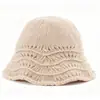 Nuevo sombrero de pescador de punto con mezcla de lana calado de encaje para mujer, sombrero de cubo versátil adelgazante para el rostro en invierno, sombrero para clima frío, sombrero de lana estilo coreano