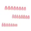 Manicura Francesa Blanca Clásica Uñas Portátiles Simples Cortas con Forma de Almendra Brillo Plateado Rayas Onduladas Uñas Postizas