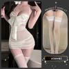 Bata de Noche Transparente Plisada Decorativa con Lazo Chao Mu y Pecho al Descubierto, Tentación Transparente Lencería Sexy, Body de Deseo Puro Sexy para Mujer