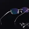 Gafas para Miopía para Mujer Personalizables con Graduación, Montura Sin Marco de Titanio Puro Ultraligera Estilo Coreano Gafas Anti Luz Azul, Adecuadas para Caras Grandes, Efecto Adelgazante, Modernas