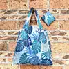 Bolsa de compras mediana a rayas con estampado de cuadros, plegable, ecológica, de nailon, estilo momia, coreana
