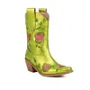 Otoño Invierno 2026 Moda Europea Americana Botas para Mujer Bordado Bordado Tradicional Botas de Media Caña Zapatos de Mujer Flores Slip-on Botas Vaqueras Comercio Exterior