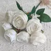 Flores Artificiais: Buquê de Rosas Reais com 7 Cabeças, Pequeno Ramo de 7 Rosas, Buquê para Casa e Casamento, Buquê de Acabamento Realista de Alta Qualidade