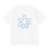 Camiseta de Verano Estilo Coreano Estampado de Pétalos Felices para Mujer Trbottomyy Cuello Redondo Holgada de Manga Corta Versátil Camiseta Básica de Algodón