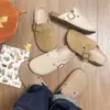 2026 Nuevas Medias Pantuflas Estilo Birkenstock de Suela Gruesa para Mujer Primavera Retro Slip-On de Punta Cerrada con Aumento Oculto de Altura Zapatos Birkenstock