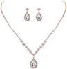Brillante Collar y Aretes de Zirconia Full Diamond con Forma de Gota Joyería Nupcial de Boda Set de Joyería Estilo Clip para Oreja