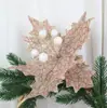 Decoraciones Navideñas Polvo Dorado Flores Navideñas Diseño para Fiesta de Bodas Decoración de Árbol de Navidad 24cm Flores Artificiales Hechas a Mano