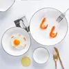Louça de Cerâmica com Desenho Linear Nórdico Simples - Tigelas e Hashis Atacado Estilos Redondo e Quadrado para Uso em Hotel e Casa Pratos Tigelas Colheres de Sopa Logo