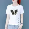 Comércio Exterior Transfronteiriço Roupas para Mães, Camiseta de Manga Curta para Meia-Idade, Caimento Solto, Emagrecedor, Versátil, Blusa com Fenda Irregular