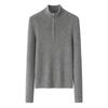 Tricô Feminino Casual Gola Alta Meia Manga com Zíper Meio Aberto Slim Fit 100% Caxemira Malha 12 Agulhas Canelada Ombro Direito
