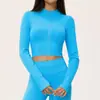 Chamarra Corta de Yoga para Mujer Cuello Alto Cremallera Secado Rápido Ropa Deportiva Manga Larga Ropa para Correr al Aire Libre Fitness 5112