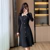 Vestido de Punto Estilo Hepburn Retro Francés con Cuello Polo Nuevo Estilo Transfronterizo Look Adelgazante Falda Línea A