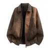 Jaqueta vintage de couro PU transfronteiriça para homens, nova, caimento solto, moderna, casual, estilo americano, gola lapela, jaqueta de motociclista, estilosa e descolada