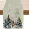 Camino de mesa navideño transfronterizo más vendido de Amazon, directo del fabricante, mantel de lino estampado con muñeco de nieve rosa y Papá Noel