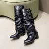 Fivela de Cinto Dupla Bota Longa 2026 Outono e Inverno Novo Estilo Punk Bico Fino Botas Western Cowboy Versátil Europeu e Americano Botas para Calça