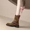 Botines Melaleuca Estilo Vaquero Occidental para Mujer Otoño Invierno 2026 Gamuza Mate Suela Gruesa Botas de Moda Desierto Xinjiang Marrón