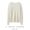 Suéter de otoño e invierno hueco 100% cachemira para mujer, cuello redondo, cálido suéter base de punto de cachemira