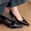 Zapatos de Tacón Alto Negros de Moda con Punta Estilo Francés para Mujer con Sentido del Diseño, Hebilla Metálica, Estilete Sexy, Boca Baja, Zapatos Individuales Versátiles