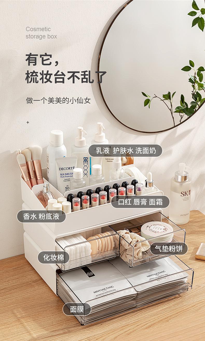 桌面收纳盒透明口红护肤化妆刷化妆品收纳盒抽屉式分隔