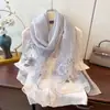 2026 Nuevo Elegante y Moderno Bufanda Fina de Seda a Prueba de Viento con Bordado de Lana de Seda para Mujer, Chal Protector Solar para Ropa de Abrigo