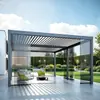 Gazebo Inteligente Elétrico de Metal Liga de Alumínio para Pátio, Solário Moderno para Lazer ao Ar Livre, Gazebo à Prova d'Água com Proteção Solar