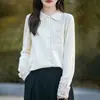 2025 Novo Cardigã de Tricô com Gola Polo para Outono e Inverno, Manga Longa, Bolso com Aba, Calça de Corte, Top Jaqueta com Design de Crochê