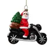 Nuevo adorno de plástico para árbol de Navidad de animal en motocicleta de Santa Claus soplado, accesorio de decoración navideña creativa