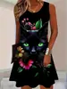 Vestido sin mangas con estampado de rosas y murciélagos de Halloween, estilo tinta oscura, minivestido tipo tank top de corte A holgado con cuello redondo
