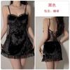 Guiruo Sexy Encaje Talla Grande Almohadilla en el Pecho Escote Bajo Fruncido Tirante Hueco Tirante de Tentación Camisón Bata Exterior Ropa de Casa 5013