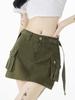Saia Curta Jeans de Trabalho Estilo Americano Verde Militar para Mulheres, Nova Saia de Cintura Alta Evasê Verão 2025, Calça-Saia Justa ao Corpo, Moda de Rua