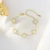Pulseira de trevo de quatro folhas mais vendida na Amazon pulseira dupla face aço titânio 18K ouro real cor 18k joia versátil atacado