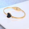 Pulsera de acero inoxidable estilo coreano con amor incrustado de diamante blanco para mujer, pulsera de acero de titanio con corazón de melocotón y nácar negro, pulsera elegante de moda