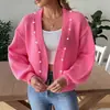 Cárdigan de Punto Transfronterizo Europeo y Americano 2025 Rosa Elegante con Botones Chaqueta de Mujer