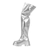 Botas Largas de Estilo Europeo y Americano para Comercio Exterior, Punta Redonda, Impermeables, Plataforma, Tacón Grueso, Hasta la Rodilla, para Mujer, Color Plateado, Talla Grande, de Tubo Alto Transfronterizas, Hasta el Muslo, de Moda
