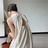 Vestido de Verano Nuevo Diseño Sin Mangas de Algodón y Lino Vestido Línea A Espalda Descubierta Casual Adelgazante Vestido tipo Tanque Vestido Largo de Lino